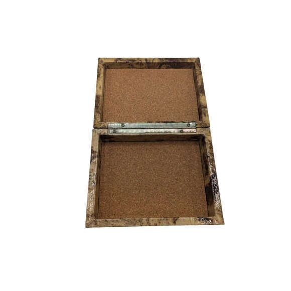 VTG Handmade Amati Painted Bark Box With Blue Peacock Design & Hinged Lid - Picture 3 of 12